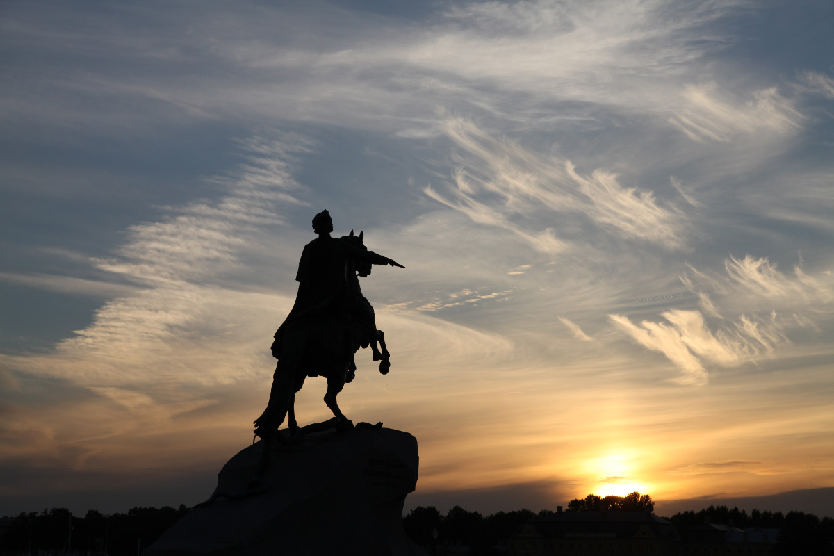 Bronze Horseman at dusk in July 2015